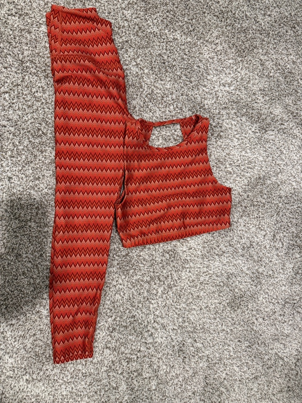 Beyond Yoga Red Zigzag Leggings & Crop Top Set